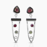 Multicolor Watermelon Tourmaline Silver Earrings