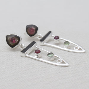 Multicolor Watermelon Tourmaline Silver Earrings
