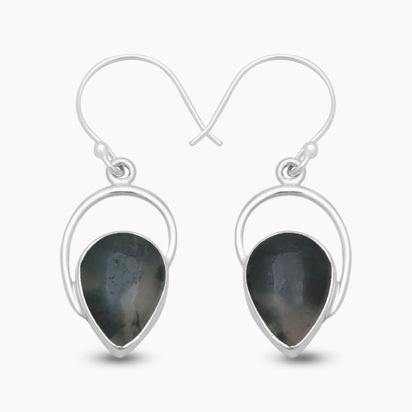 Moss Agate Silver Earring