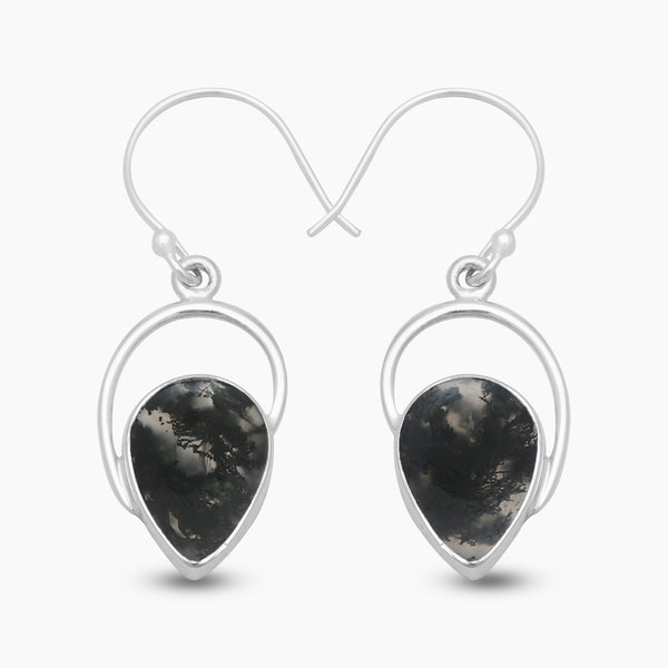 Moss Agate Silver Earring