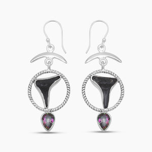 Shark Tooth & Mystic Quartz Silver Earrings