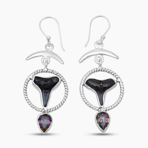 Shark Tooth & Mystic Quartz Silver Earrings