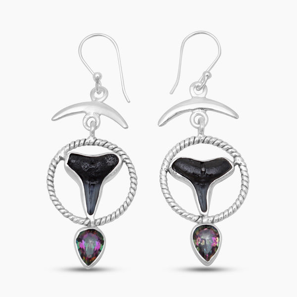 Shark Tooth & Mystic Quartz Silver Earrings