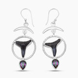 Shark Tooth & Mystic Quartz Silver Earrings