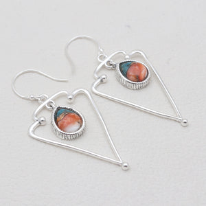 Turquoise Spiny Oyster Silver Dangle Earrings