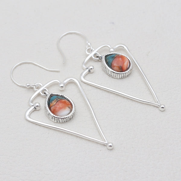 Turquoise Spiny Oyster Silver Dangle Earrings