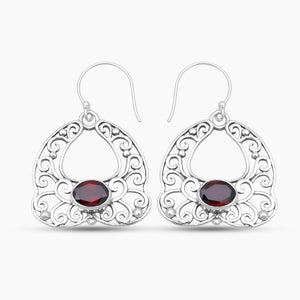 Red Garnet Silver Earrings