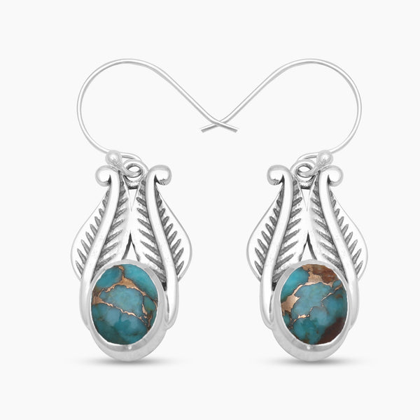 Blue Copper Turquoise Silver Earrings