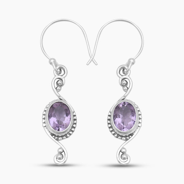 Natural Amethyst Silver Earrings
