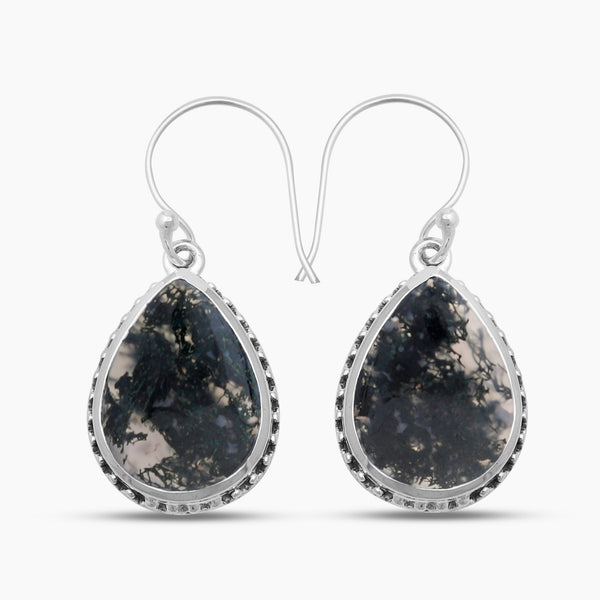 925 Sterling Silver Moss Agate Earrings