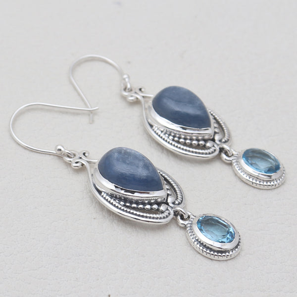 Blue Kyanite & Topaz Silver Drop Earrings