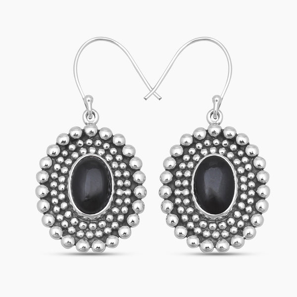 Black Onyx Silver Earrings