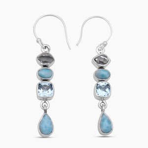 Herkimer Quartz & Larimar Silver Earrings