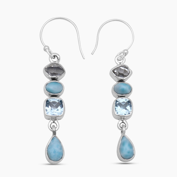 Herkimer Quartz & Larimar Silver Earrings