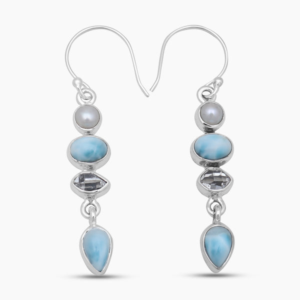 Pearl & Larimar Silver Earrings