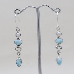 Pearl & Larimar Silver Earrings
