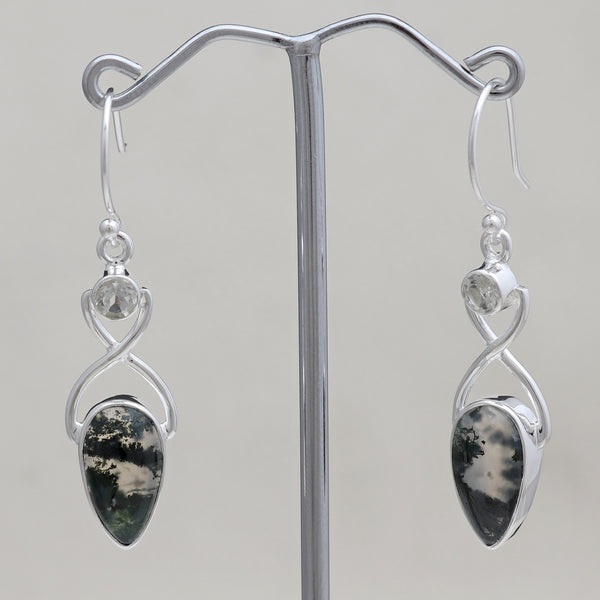 925 Silver Moss Agate Earrings