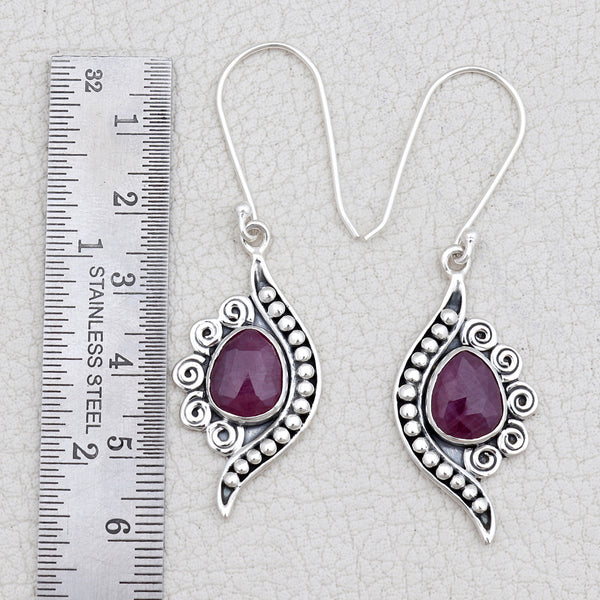 Natural Ruby Silver Earrings