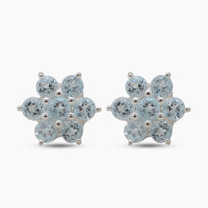 925 Sterling Silver Blue Topaz Flower Earrings