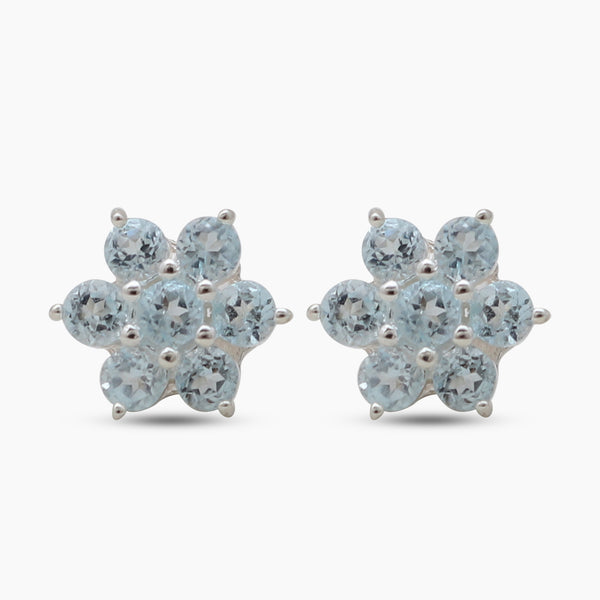 925 Sterling Silver Blue Topaz Flower Earrings