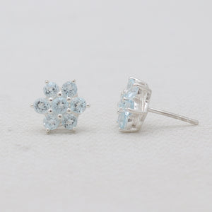 925 Sterling Silver Blue Topaz Flower Earrings