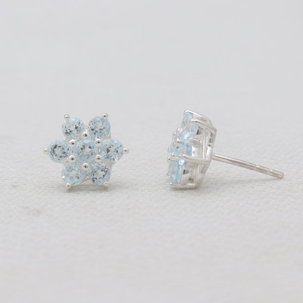 925 Sterling Silver Blue Topaz Flower Earrings