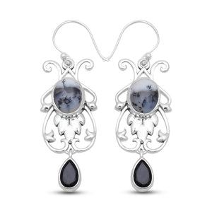 Dendritic Opal Silver Earrings