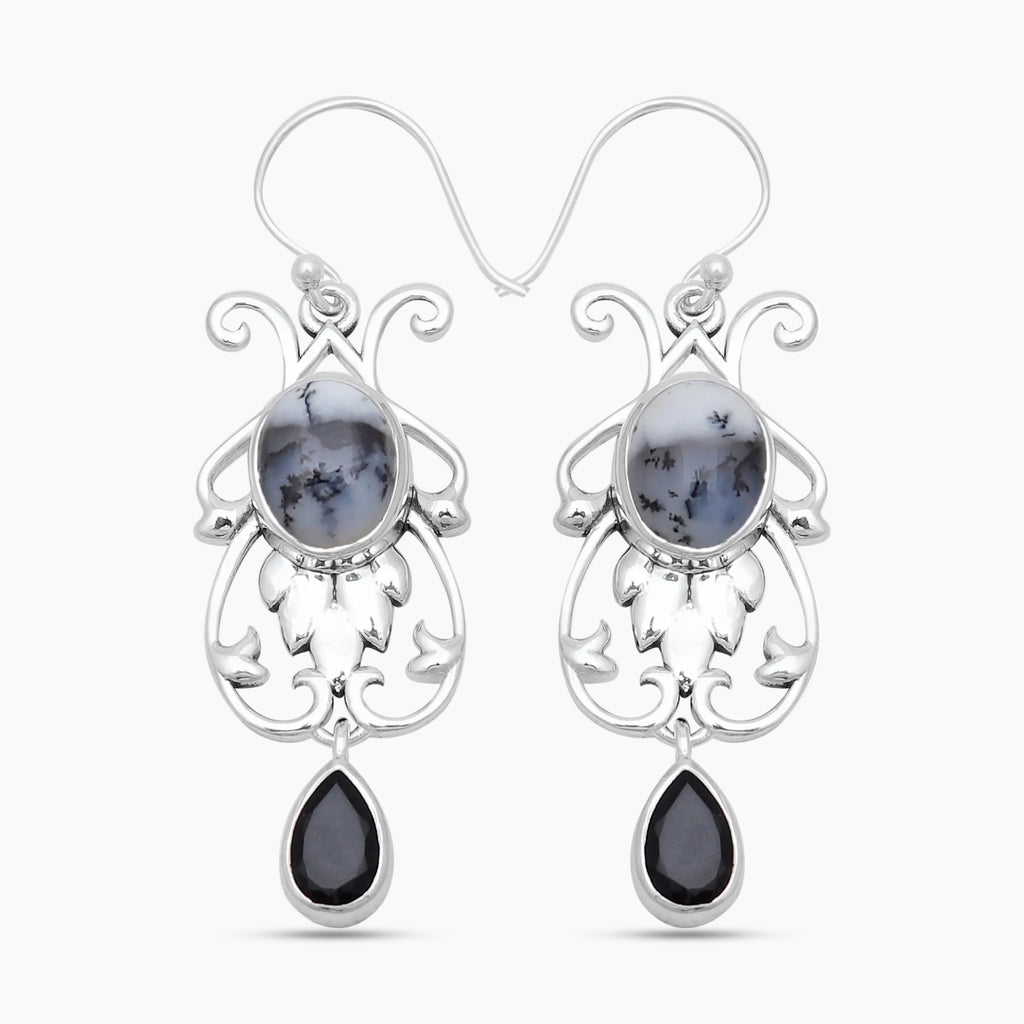 Dendritic Opal Silver Earrings