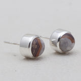 Crazy Lace Agate Silver Stud Earrings