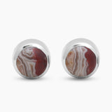 Crazy Lace Agate Silver Stud Earrings