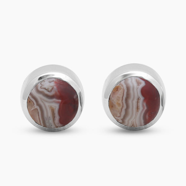 Crazy Lace Agate Silver Stud Earrings