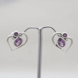 Amethyst Silver Stud Heart Earrings