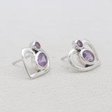 Amethyst Silver Stud Heart Earrings