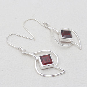 Modern Sterling Silver Garnet Dangle Earrings