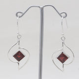 Modern Sterling Silver Garnet Dangle Earrings