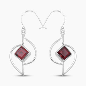 Modern Sterling Silver Garnet Dangle Earrings