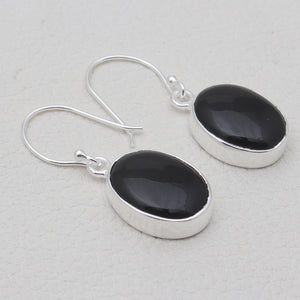 Black Onyx Silver Plain Earrings