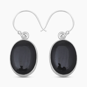 Black Onyx Silver Plain Earrings