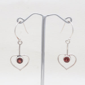 Heart Shape Garnet Silver Earrings