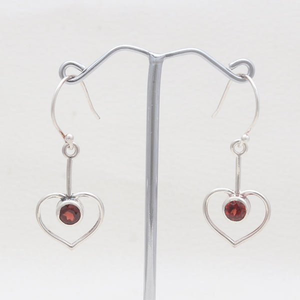 Heart Shape Garnet Silver Earrings