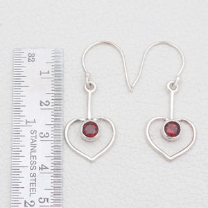 Heart Shape Garnet Silver Earrings