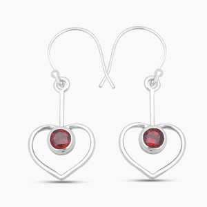 Heart Shape Garnet Silver Earrings