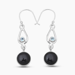 Black Onyx & Topaz Silver Drop Earrings