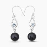 Black Onyx & Topaz Silver Drop Earrings