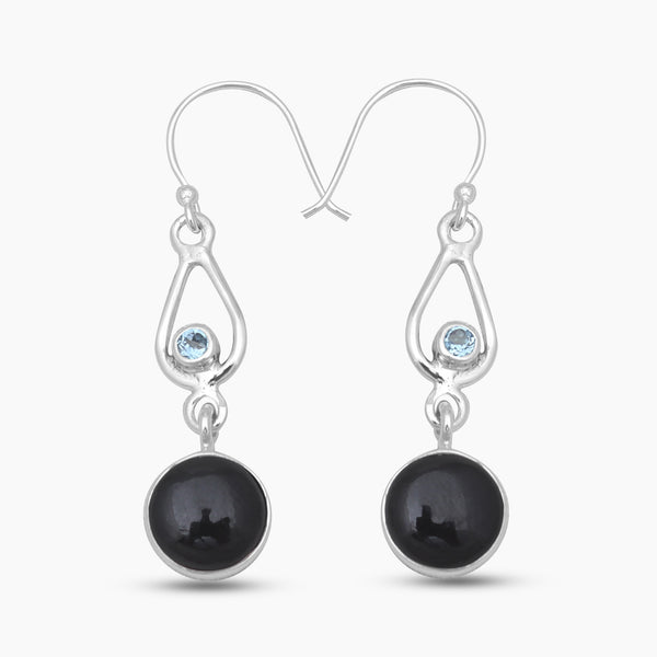 Black Onyx & Topaz Silver Drop Earrings