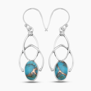Blue Copper Turquoise Silver Earrings