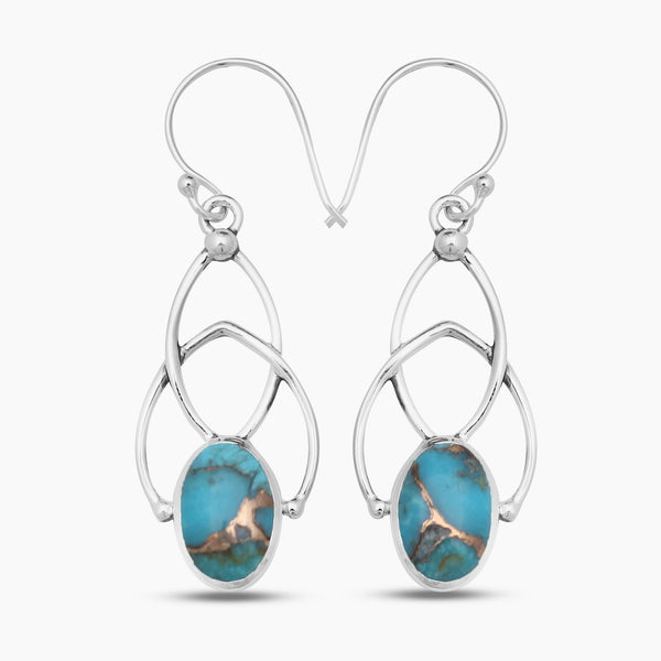 Blue Copper Turquoise Silver Earrings
