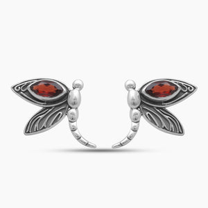 925 Sterling Silver Butterfly Garnet Earrings