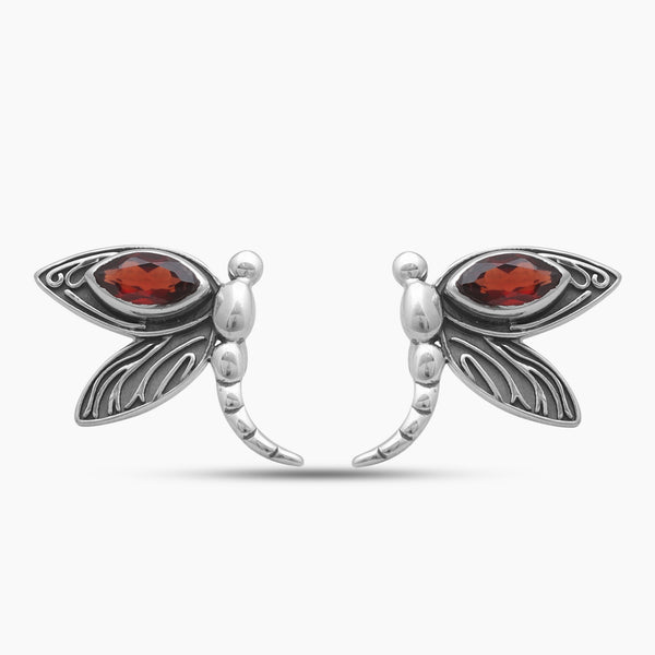 925 Sterling Silver Butterfly Garnet Earrings