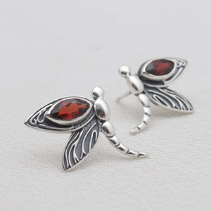 925 Sterling Silver Butterfly Garnet Earrings